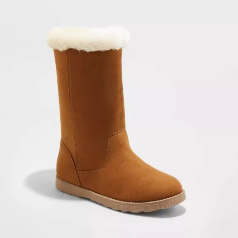 Cat & Jack Aleka Brown Faux Shearling Boots Kids 1 NEW